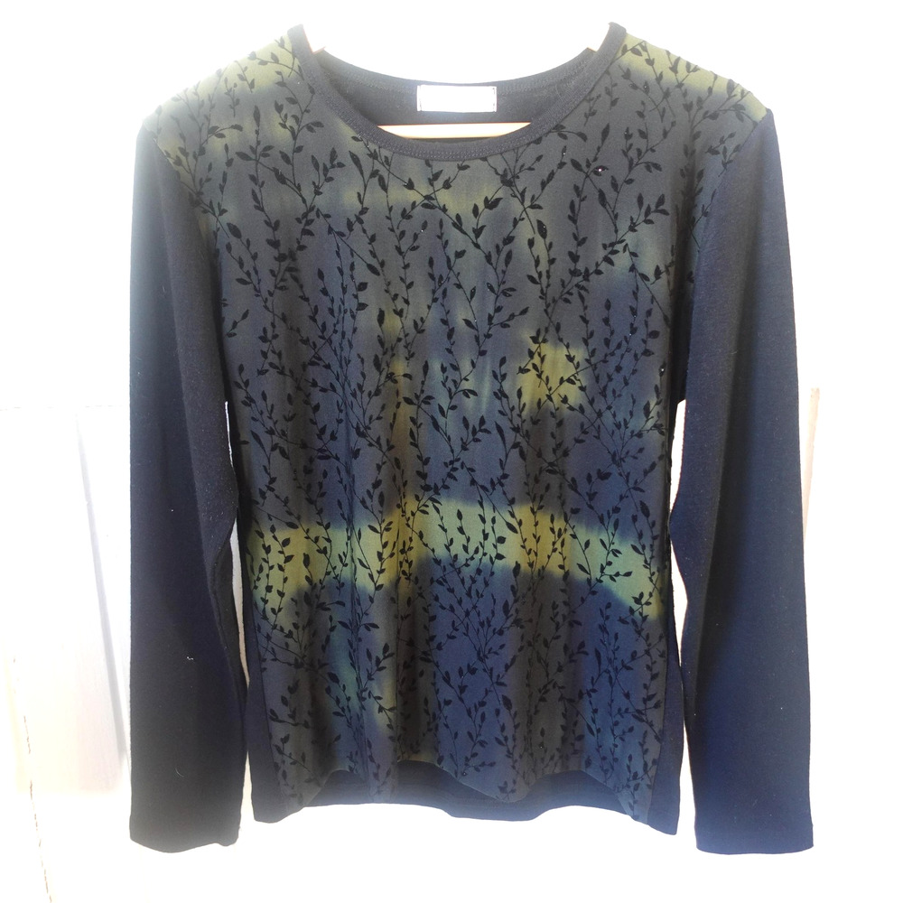 Vintage Y2K Sweater XL Black‎ Wool Velvet Burnout Floral Forest Fairy Whimsigoth
